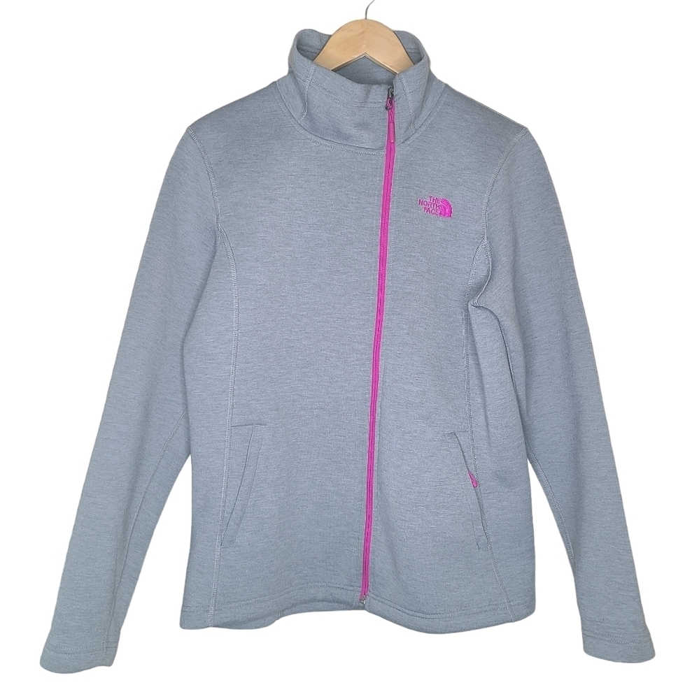 The North Face Jacket Size Large Women’s Asymmetric Zip-Up Grey And Pink - Picture 1 of 6